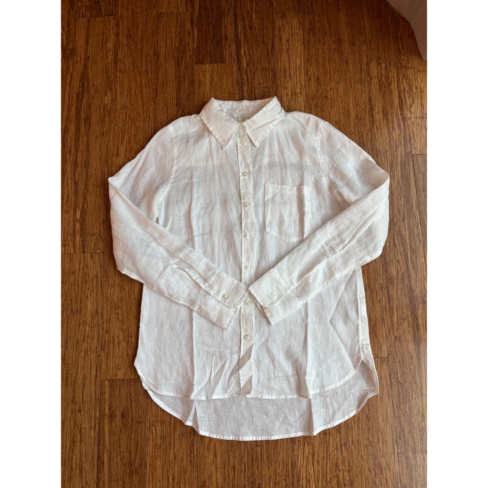 H&M White 100% Linen Button Down Shirt Long Sleeve Blouse XS
